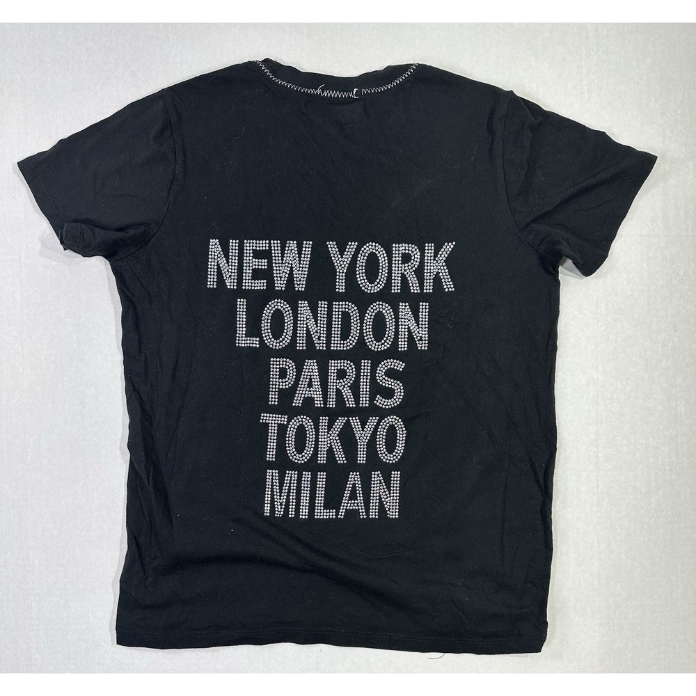 Hipchik Couture Rhinestone Cities Graphic T-Shirt Black Studded Bling‎ Tee M